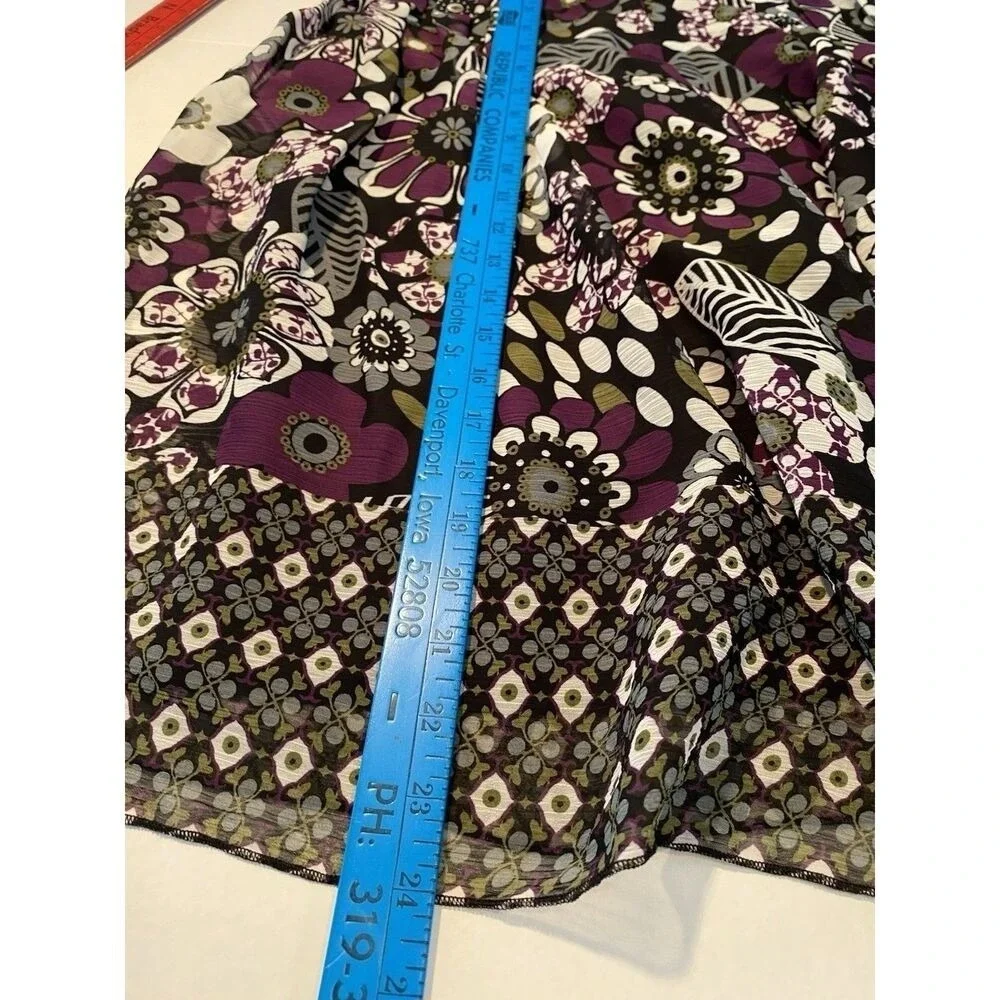 Bay Studio Career Petite Floral Print Skirt - Purple,‎ Black, & White